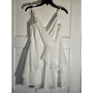 Mi Ami White Ruffle Tiered Mini Dress Surplice V-Neck Spaghetti Strap Medium